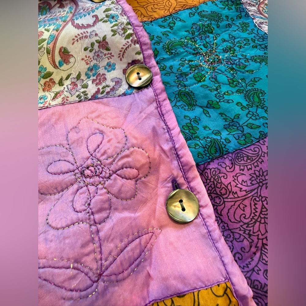 💫Vibrant Vintage Handmade Colorful Fairycore Floral Paisley Patchwork Jacket - Picture 5 of 14